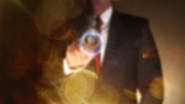 A Businessman or Trader, clicking a Bitcoin Coin & a Bitcoin Symbol