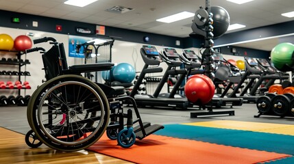 An accessible fitness center with adaptive equipment designed for inclusive training and...