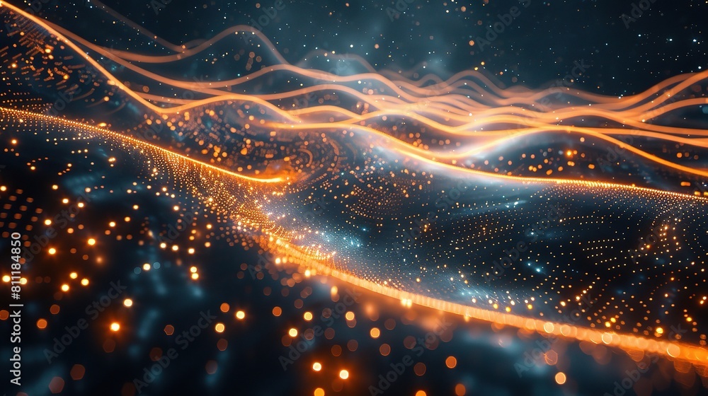 Poster big data techno background, featuring a captivating arrangement of glowing dots that blur the lines 
