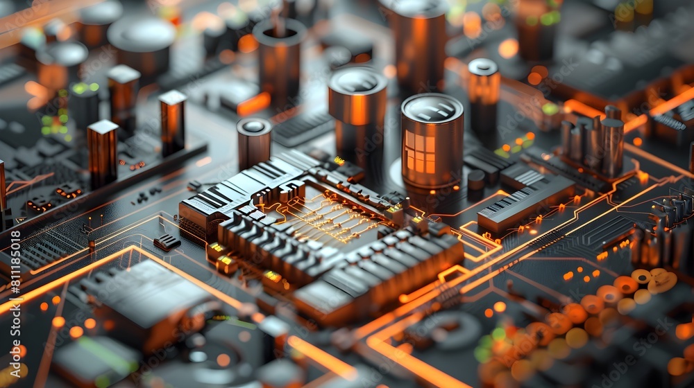 Aufkleber intricate electronic circuit board with futuristic technology components and patterns