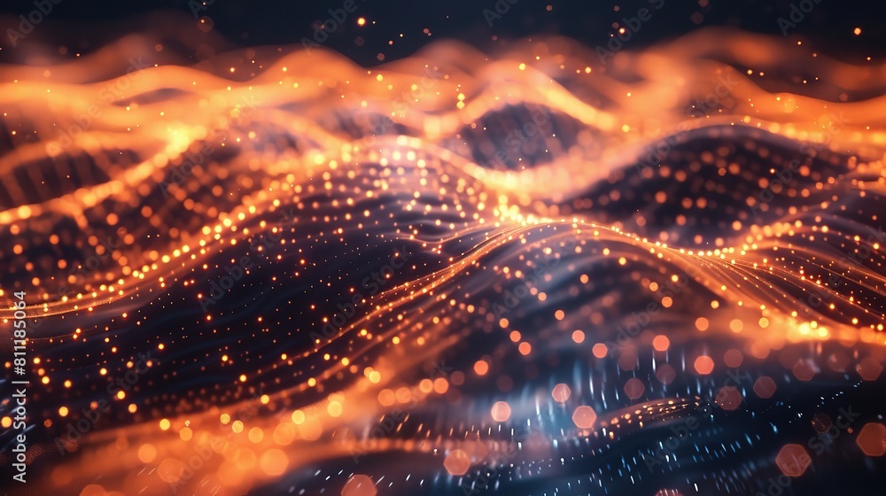 Poster big data techno background, featuring a captivating arrangement of glowing dots that blur the lines 
