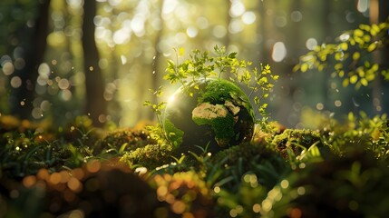 Sustainable Earth A D of a Tree Growing from Inside the Global Planet in a Lush Green Forest