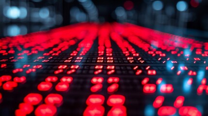 Fototapeta premium A large number of red lights on a table, AI