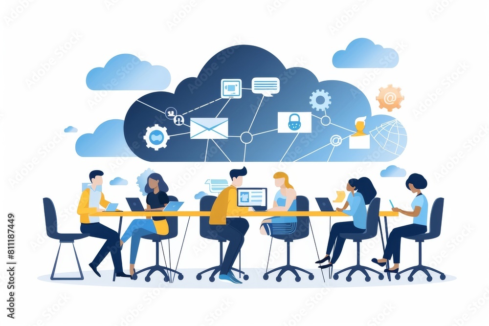 Poster coordination and tech communication in virtual offices team technology in digital workspaces, encour