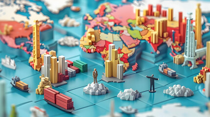 Trade Expert Facilitating International Trade Agreements: 3D Flat Illustration of Global Economic Interaction
