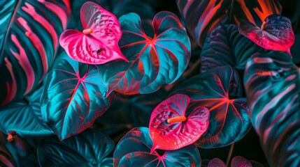 Neon tropical anthurium leaves poster