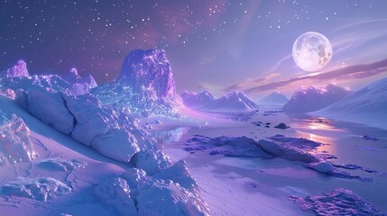 a surreal and exquisite CG rendering, night, the light blue and purple of the sky