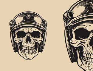 Vintage monochrome vector illustration of skull