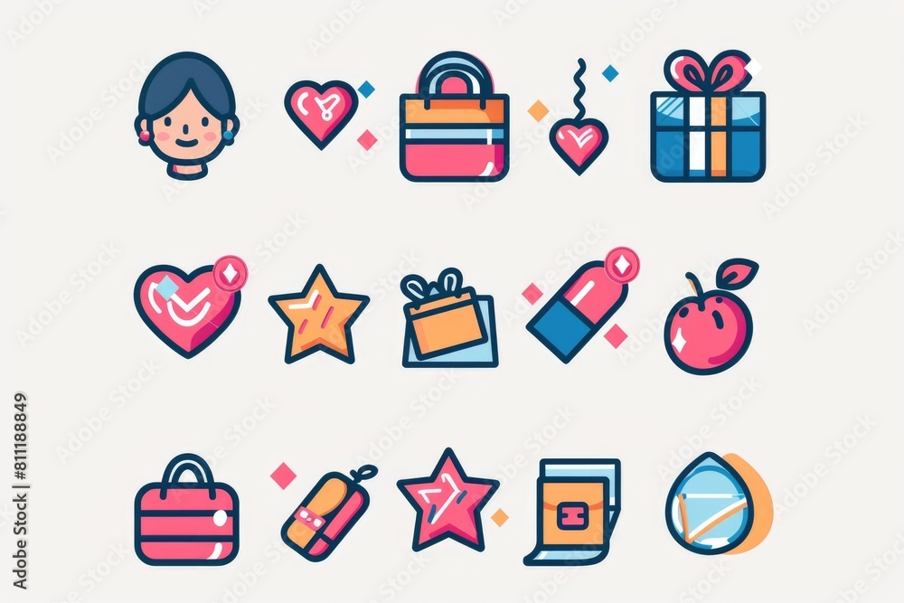 Poster various colored icons on a plain white background. suitable for web design projects