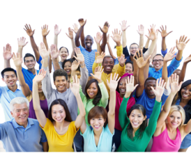 People of various nationalities rejoice