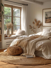 cozy interior of a bedroom, boho style