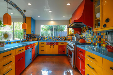  modern kitchen with a bold, colorful design
