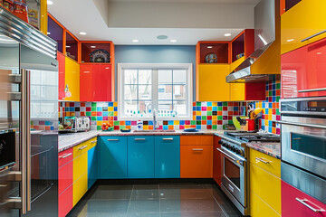  modern kitchen with a bold, colorful design