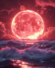 Fototapeta na wymiar moon and clouds, red moon.