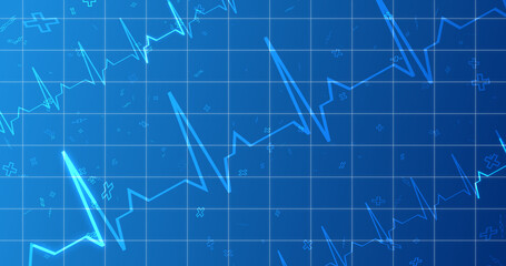 EKG ECG Cardiogram moving healthcare medical bg. Health innovation concept with hexagons biotechnology and chemistry molecules bg. Pharmacy DNA presentation infographic medicine drugs nurse aid.