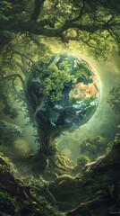 Lush Green Forest Symbolizing the Interconnectedness of Nature and Humanity with a Thriving Tree