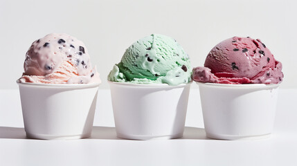 Trio of Ice Cream Cups in Strawberry, Mint Chip, and Berry Flavors