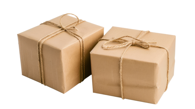 Stack of handcraft gift boxes on transparent background