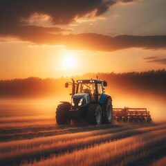 Obraz premium tractor working under sunset