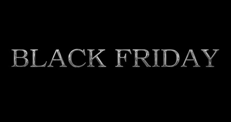 Black Friday text golden metallic typographic animation overlay asset. Announcement sale discount coupon tag deals offers savings and promotions Cyber Monday weekend sales discount ad banner.