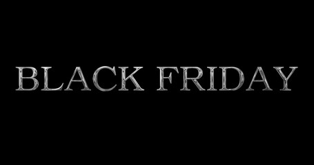 Black Friday text golden metallic typographic animation overlay asset. Announcement sale discount coupon tag deals offers savings and promotions Cyber Monday weekend sales discount ad banner.