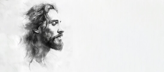 Fototapeta premium Portrait of Jesus Christ in black and white. Digital illustration.