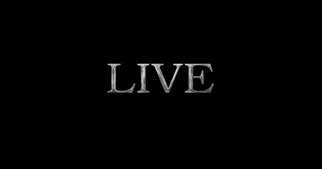 Simple LIVE golden metallic text animation symbol for live now streaming premiering on social media feed event performance editable sign overlay effect in comic interface creative illuminated sign.