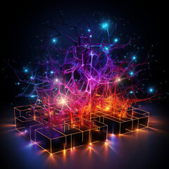 Obraz premium An illustration of a glowing network of interconnected neurons in the brain. The overall effect is one of a complex and interconnected system.