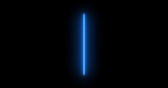 Single blue neon line light animated seamless loop.Technology background building asset fluorescent light rods nightclub retro style party bg. Psychedelic simple cyber tech shiny illuminated.