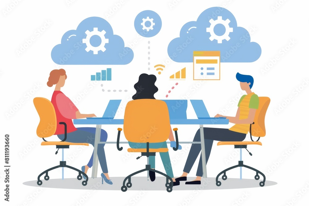 Poster digital remote workspaces incorporate team automated connections and online task management to foste