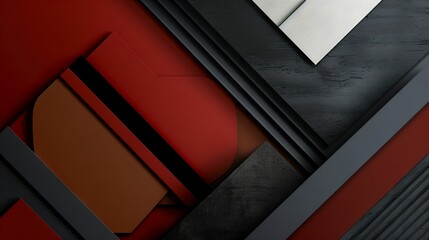 A black and red abstract background with geometric shapes.