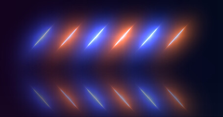 Neon stripes futuristic retro style technology loop. Diagonal laser beams glowing connection cyber floor reflective vibrant trendy broadcast dynamic elegant high speed motion bg.