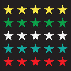 Stars shape colored icons. Colorful vector star icons on black background for celebration greeting card