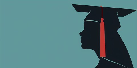 A woman's silhouette with a red tassel on her graduation cap. Concept of a graduation ceremony and the importance of education