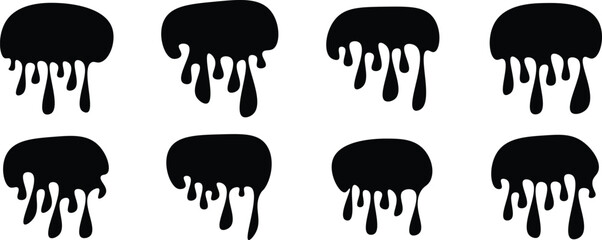 Abstract black dripping ink. Ink seamless pattern, oil paint, dripping oil, blob paint, blob ink, splatter and splash, drops and stroke isolated on white background. Vector of dripping black ink shape