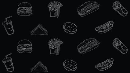 Fast Food Pattern drawn by hand