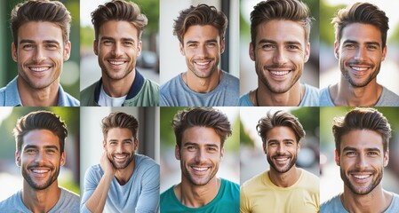 composite portrait of mug shots of happy young young man headshots portrait of a handsome young man - Powered by Adobe