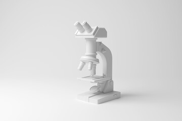 White lab microscope on white background. Illustration of the concept of scientific research, microbiology and pathology