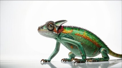 Beautiful chameleon on a white background.
