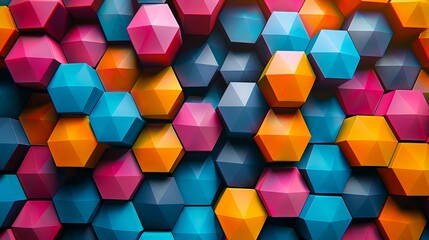 A colorful background with many hexagons.