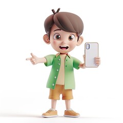 child cartoon character with a phone isolated on white background