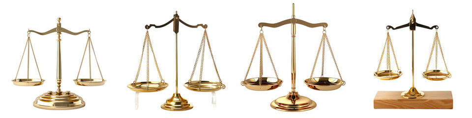 Iconic Golden Justice Scales - The Golden Scales of Justice Isolated Symbolizing Fairness and Judicial Balance. isolated on transparent, alpha background PNG cut out