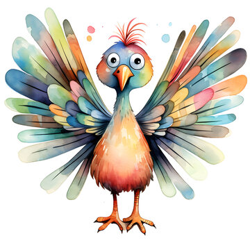 recommend clip art: A vividly hued turkey depicted in a cartoon style.