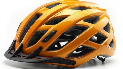 Orange bike helmet isolated on black background for safety in cycling sports