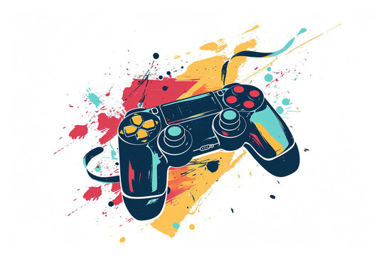Game Controller with Colorful Spash Paint