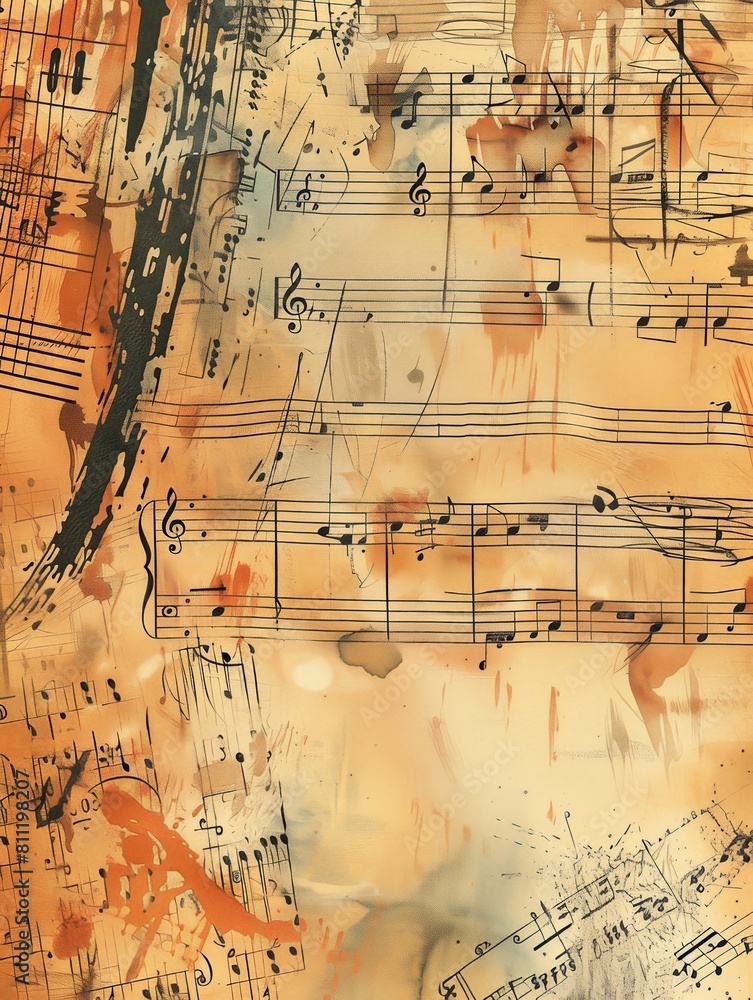 Poster A vibrant painting filled with colorful music notes, creating a harmonious ensemble that dances across the canvas. Generative AI