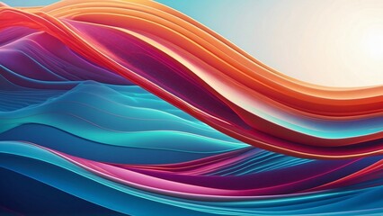 3D futuristic render of neon waves in dark purple, red and golden tones. Wallpaper header for business technology presentation concept.
