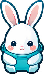 Cute bunny cartoon with blue eyes. Vector clip art illustration.