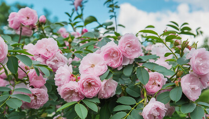 Rosa damascena, known as the Damask rose - pink, oil-bearing, flowering, deciduous shrub plant. Balley of Roses