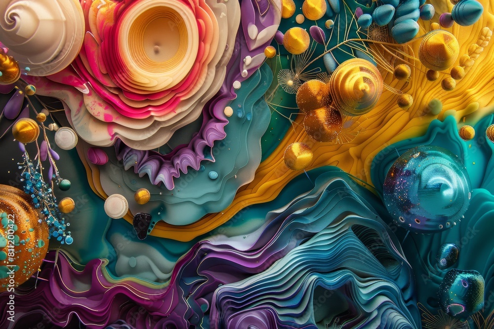 Poster a painting featuring a diverse array of vibrant colors blending together in a dynamic and engaging c